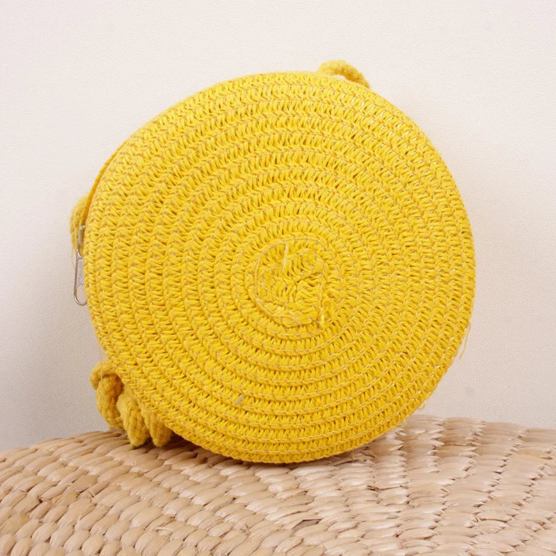 Round Straw Bag Women Woven Beach Crossbody Bag for Ladies Cute Shoulder Rattan Handmade Knitted Candy Color Small Handbag Bolsa