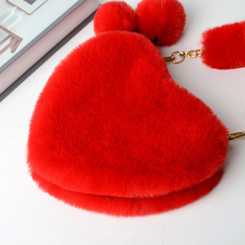 Women Hand Bags New Plush Love Heart Shaped New Fashionable Solid Color Soft Comfortable Purses and Handbags Bags for Ladies