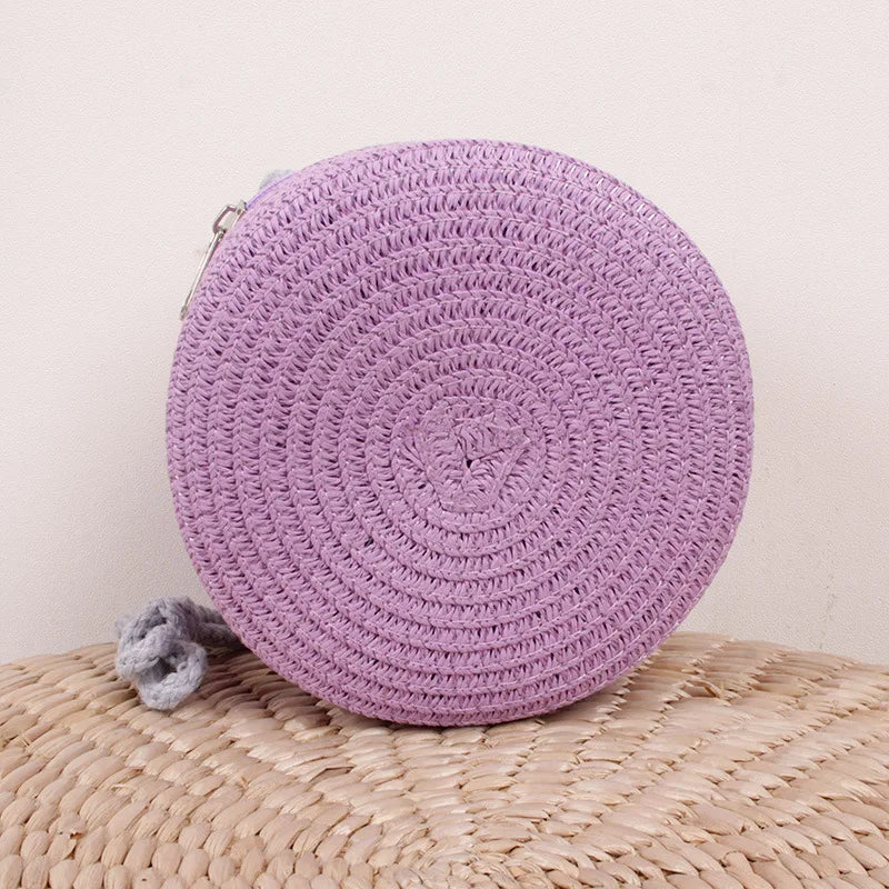 Round Straw Bag Women Woven Beach Crossbody Bag for Ladies Cute Shoulder Rattan Handmade Knitted Candy Color Small Handbag Bolsa