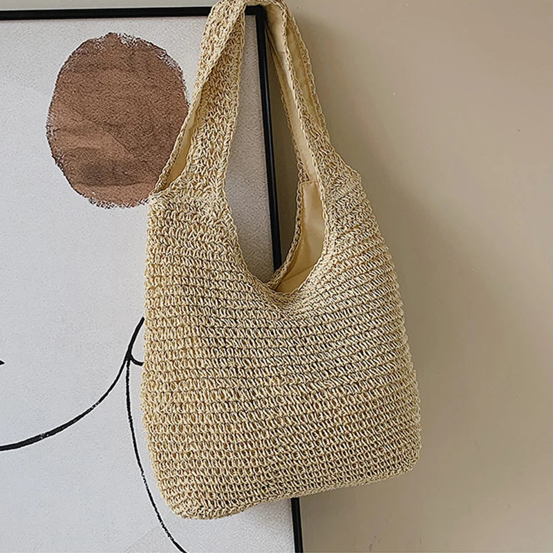 Women Large Capacity Shoulder Bags Handmade Straw Woven Fashion Travel Shopper Totes Ladies Bohemis Designer Casual Handbags