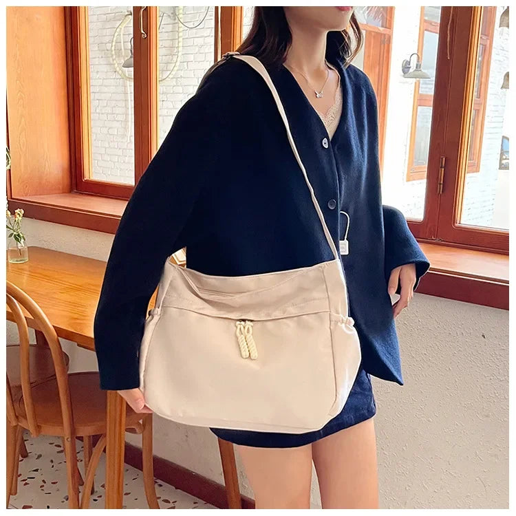 Double Sided Pocket Canvas Bag, Nylon Underarm Shoulder Bag, Fashionable Messenger Bags for Women's Daily Use Work Travel Outing