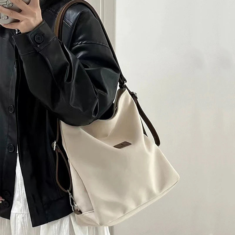 Large Capacity Fashion Canvas Shoulder Bag Women's Leisure Literature and Art Simple Solid Color Crossbody Backpack