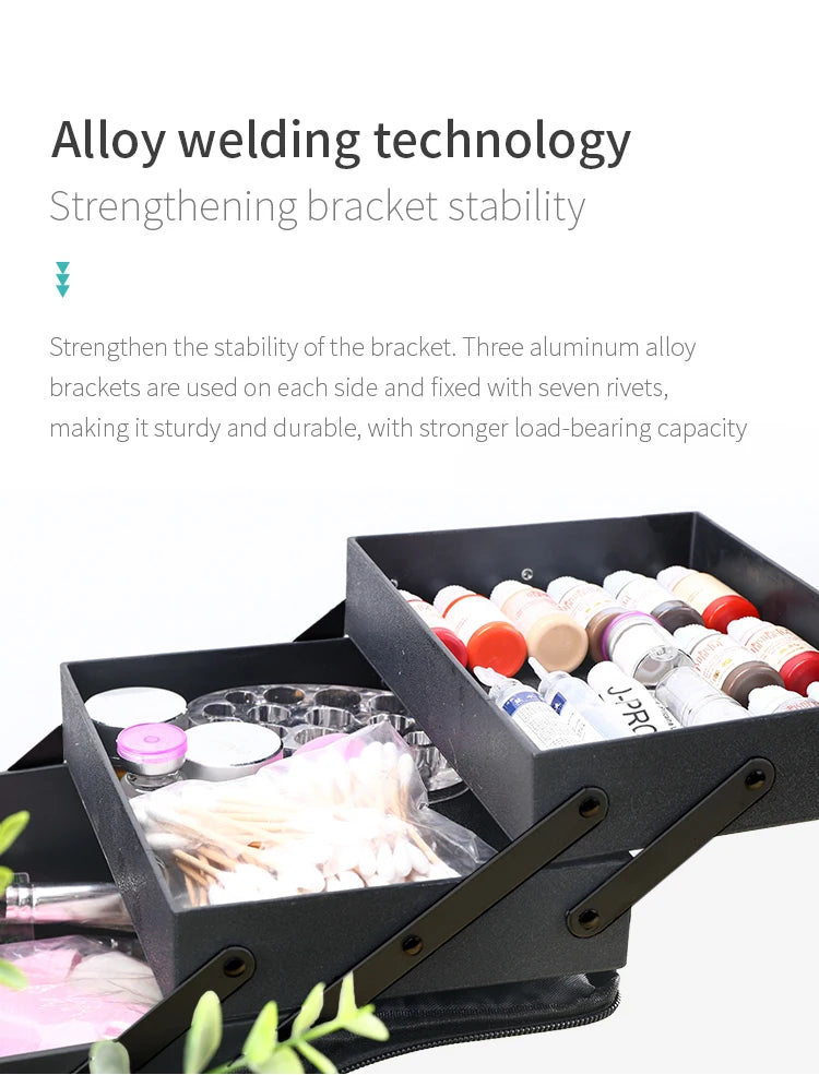 Large Makeup Carrying Train Case for Women, Travel Bag Storage Box,4 Tier Professional Nail Organizer Case with Adjustable