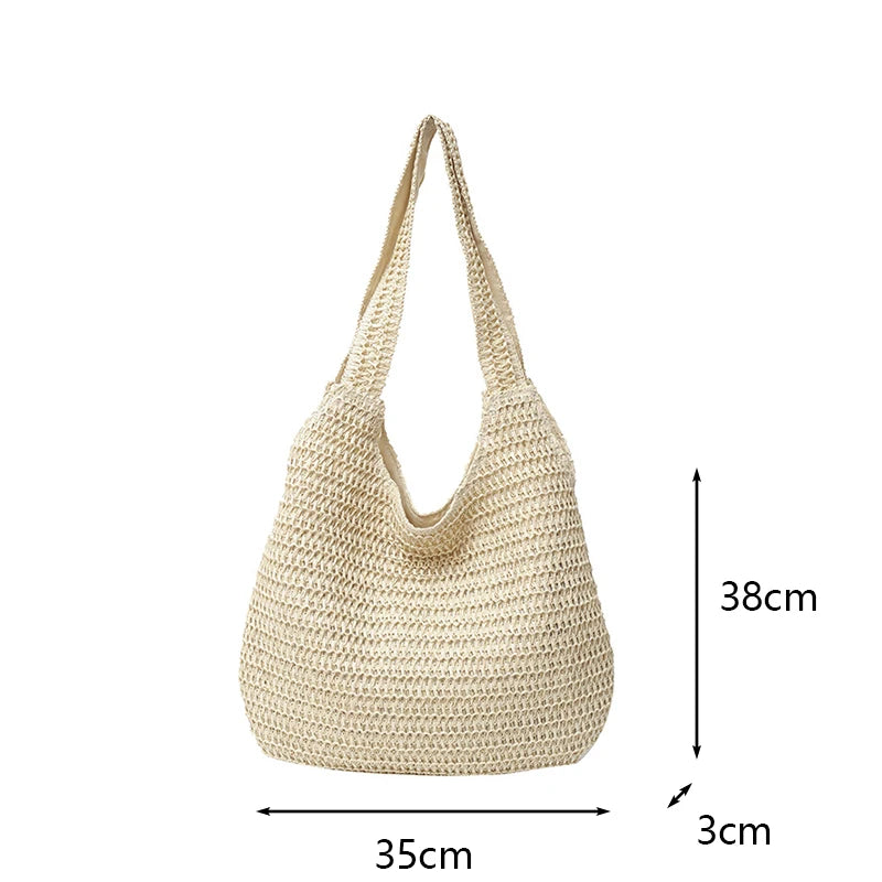 Fashion Straw Women Shoulder Bags Paper Woven Female Handbags Large Capacity Summer Beach Straw Bags Casual Tote Purses