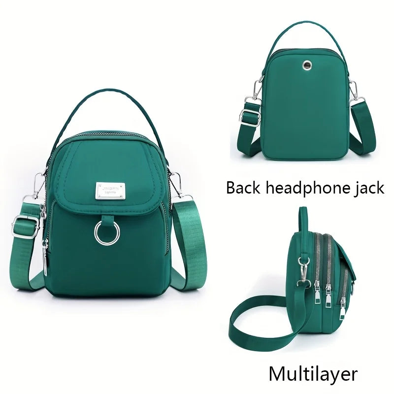 Lightweight Nylon Women's Crossbody Bag, Casual Mini Handbag with Multiple Zip Pouch, Chic Design Shoulder Bag for Everyday Use