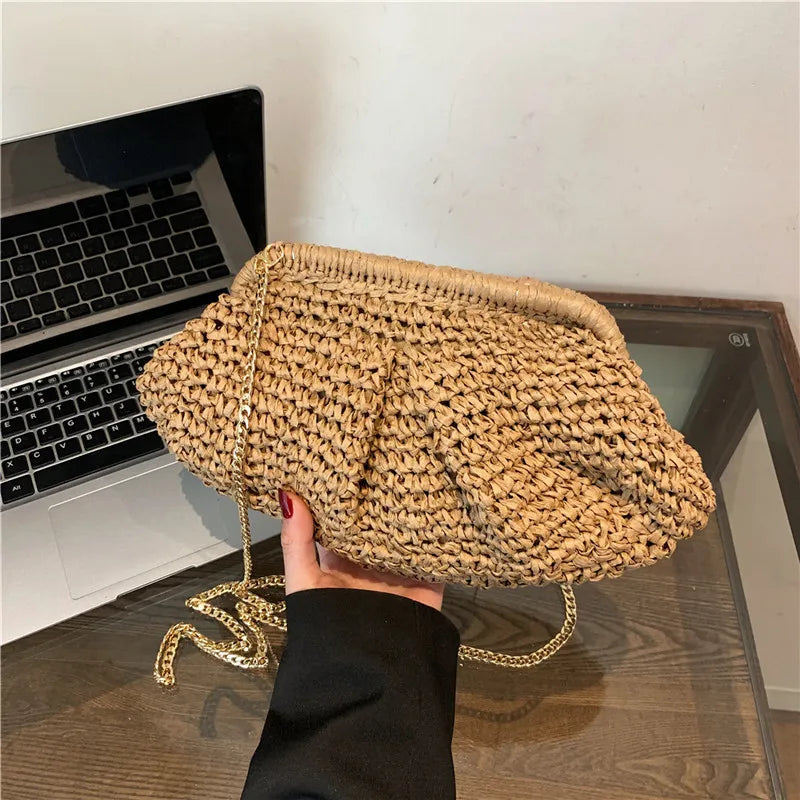 Straw Dumpling Clutch Bag Woven Straw Tote Clutch Purse For Women Summer Beach Bag Wicker Clutch Straw Purses For Women