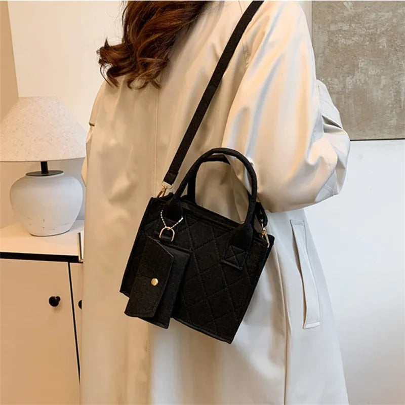 3pcs/set Embossed Women's Handbag Stylish Crossbody Bag Clutch and Wallet, Solid Color Square Shoulder Bag, Fabric for Daily Use