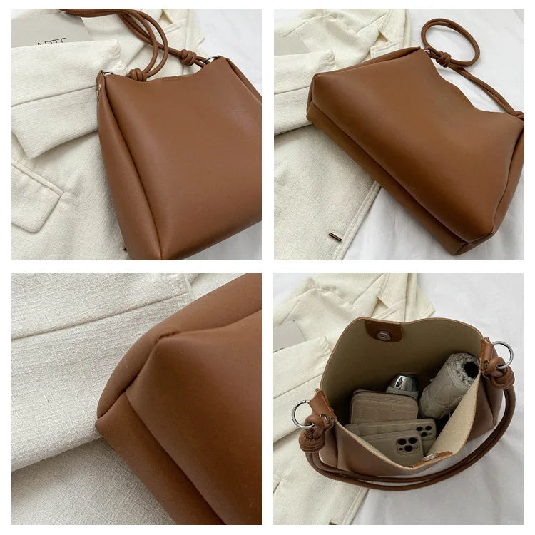 Fashionable High Quality Texture Crossbody Bag, Synthetic Leather Bucket Tote Bag, Single Shoulder Bag for Commuting Women's Bag