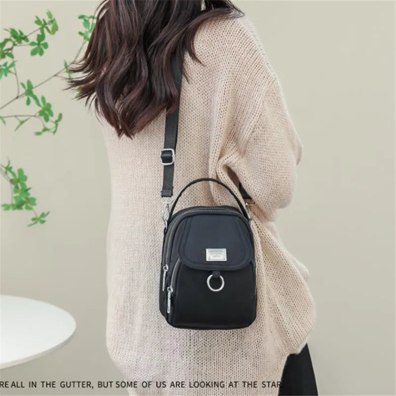 Lightweight Nylon Women's Crossbody Bag, Casual Mini Handbag with Multiple Zip Pouch, Chic Design Shoulder Bag for Everyday Use