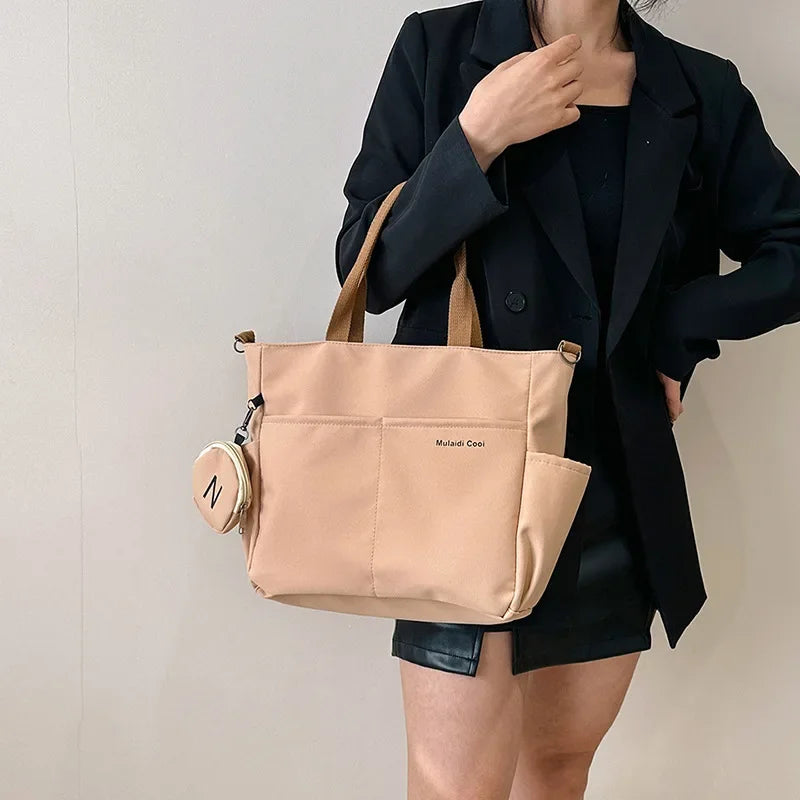 Oxford Design Double Sided Pocket Tote Bag Teen Women Large Capacity Handbag Single Shoulder Crossbody Bag with Round Coin Purse