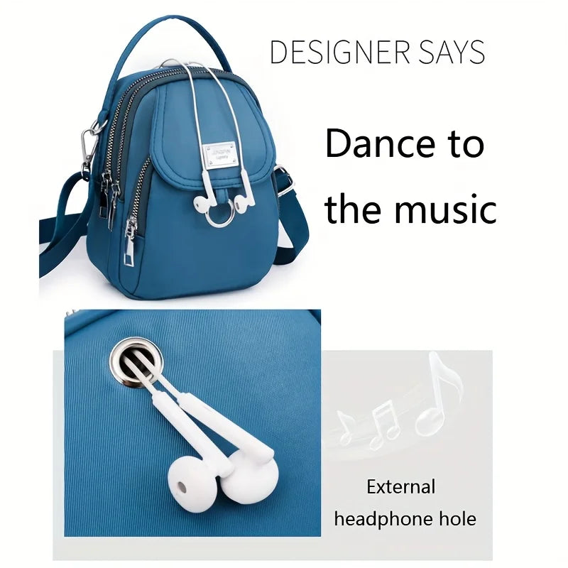 Lightweight Nylon Women's Crossbody Bag, Casual Mini Handbag with Multiple Zip Pouch, Chic Design Shoulder Bag for Everyday Use