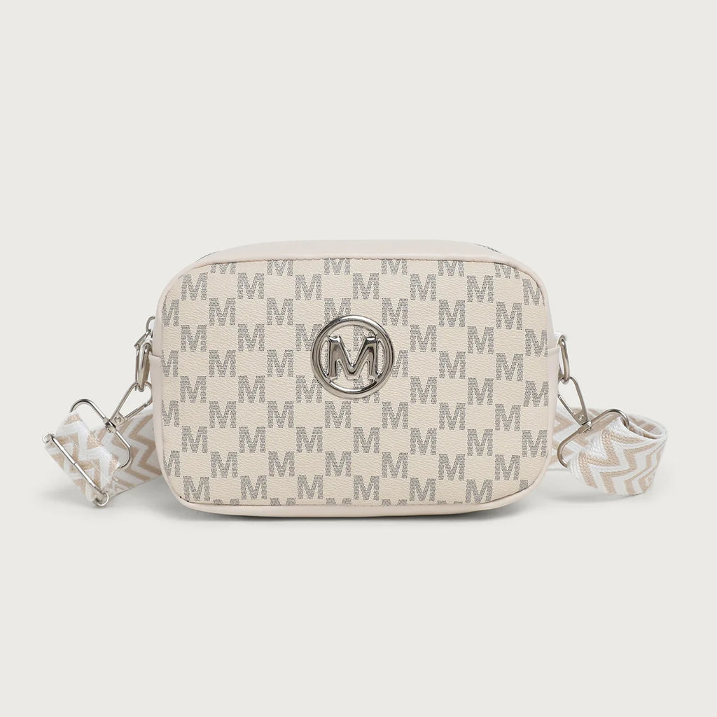 Retro M Pattern Design Female Crossbody Bag, Stylish Ladies Shoulder Bag, Wide Strap Phone Coin Purse for Women Work Party Date