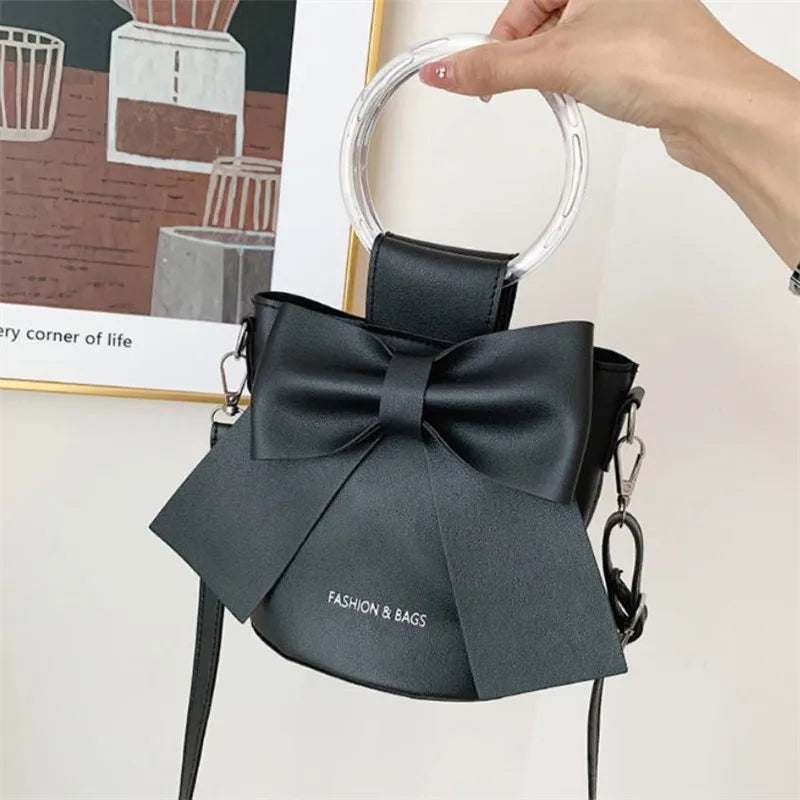 Stylish Women's Bucket Bag with Detachable Strap and Elegant Bow Accent Casual Shoulder Crossbody Bag, Summer Handbag Purse