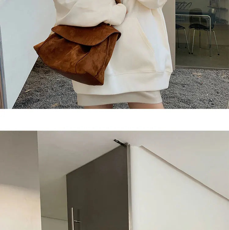 Suede Leather Women's Shoulder Bag Magnetic Button Messenger Bag Large Capacity Work Outing Velvet Tote Bag for Women Daily Use