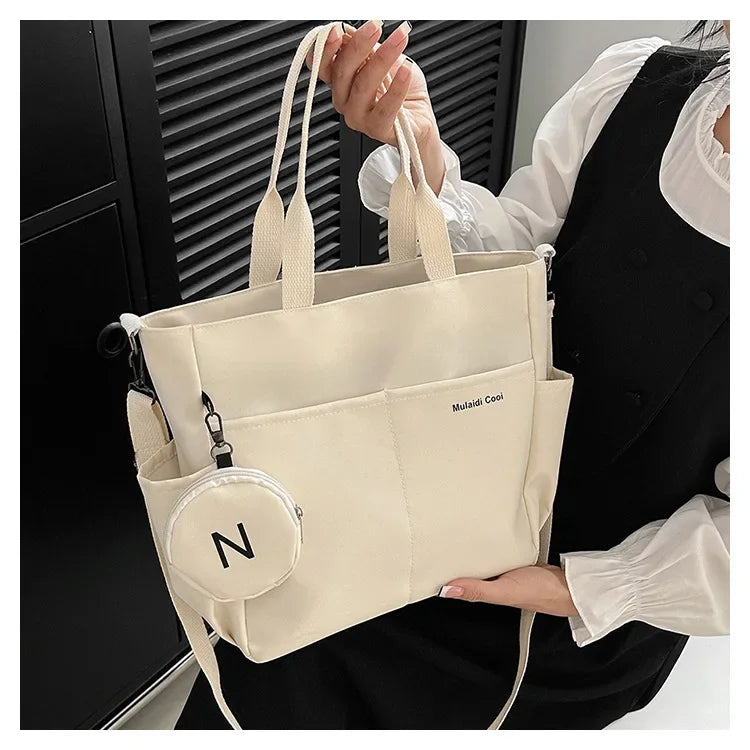 Oxford Design Double Sided Pocket Tote Bag Teen Women Large Capacity Handbag Single Shoulder Crossbody Bag with Round Coin Purse