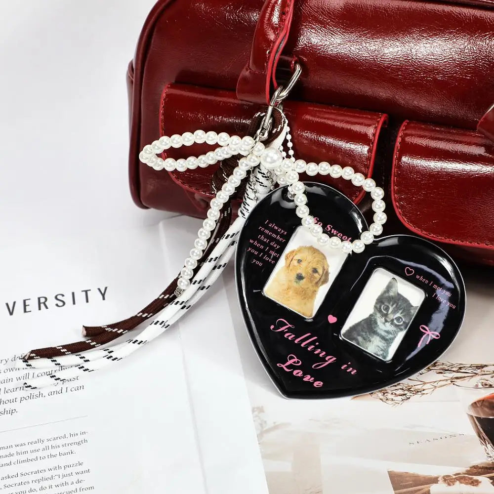 Y2K Red Heart 2 Inch Photo Card Holder Idol Photo Protective Display Sleeves INS Stationery Photo Frame New Bag Pendant Jewelry