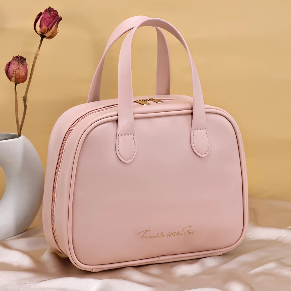 New Handheld Large Makeup Bag PU Makeup Storage Bags Partition Storage Waterproof Toilet Bag women's small Handbag