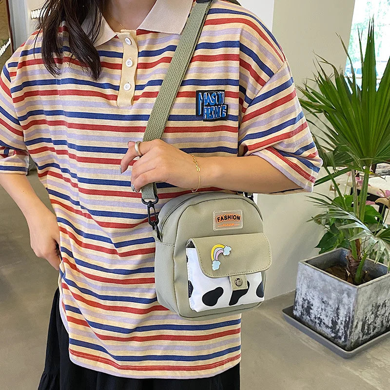 Harajuku Phone Crossbody Bag Nylon Cute Small Bags for Women Cow Pattern Square Small Shoulder Bag Suitable for Women Daily Use
