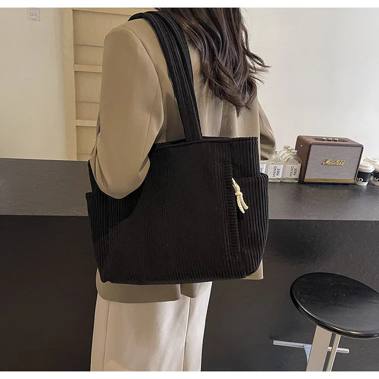 Autumn Winter Corduroy Tote Bag Korean Version Simple Handbag Women Large Capacity Versatile Casual Student Shoulder Bag Ita Bag