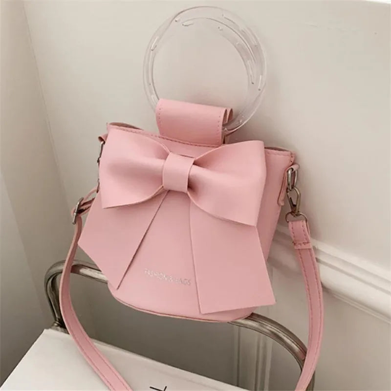 Stylish Women's Bucket Bag with Detachable Strap and Elegant Bow Accent Casual Shoulder Crossbody Bag, Summer Handbag Purse