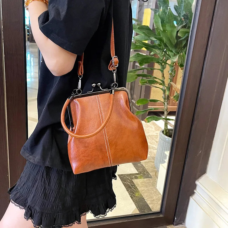 New Fashion Vintage Soft Leather Cosmetic Bag Purse Women's Handbag Crossbody Shoulder Bags Evening Party Totes Makeup Wallet