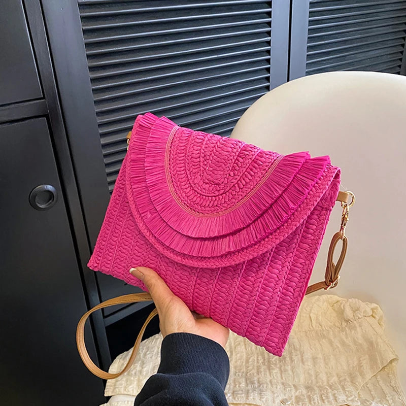 Raffia Straw Weaven Bags Fashion Ladies Wrist Clutches Summer Women Shoulder Crossbody Bags Handmade Handbags Purse Beach Bag