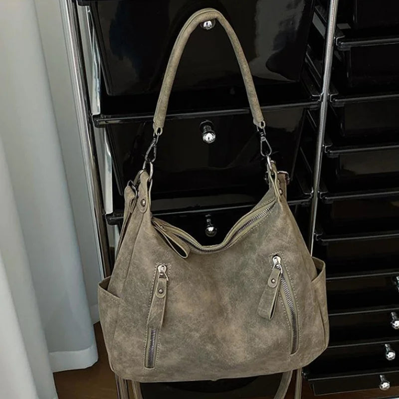 Designer Leather Female Side Bags Retro Shoulder Bag for Women Handbag Casual Ladies Large Capacity Tote Bag