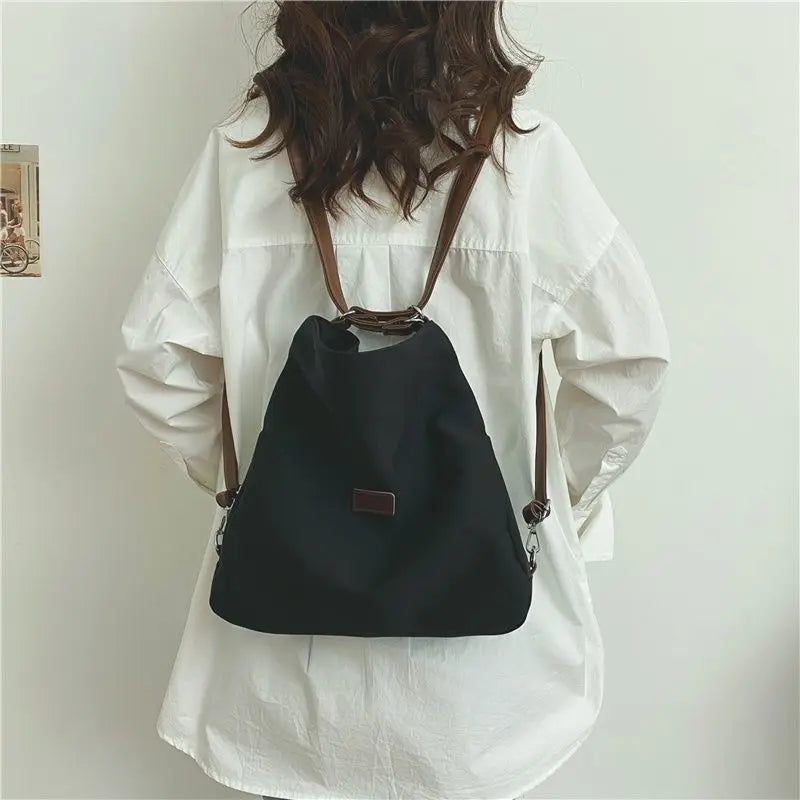 Large Capacity Fashion Canvas Shoulder Bag Women's Leisure Literature and Art Simple Solid Color Crossbody Backpack
