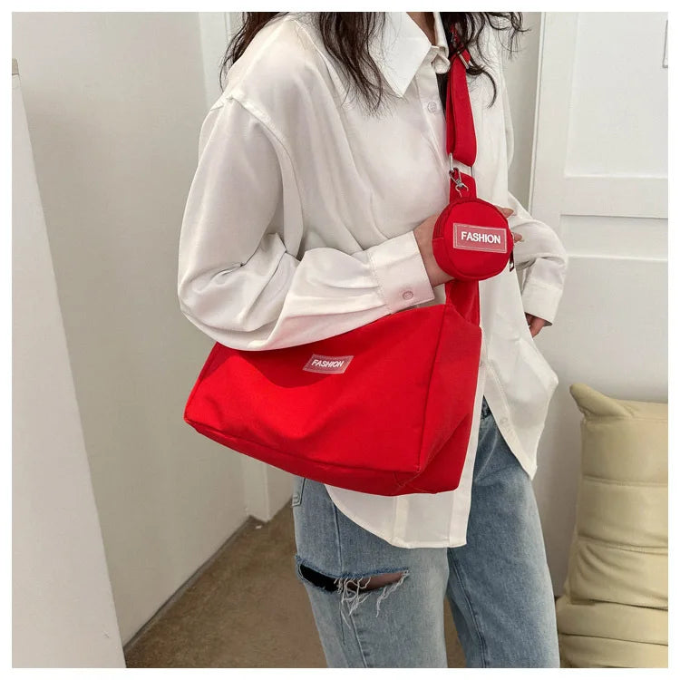 Fashion Crossbody Bag with Round Small Pouch, Versatile Stylish Lightweight Oxford Shoulder Bag for Women Daily Use Work Travel