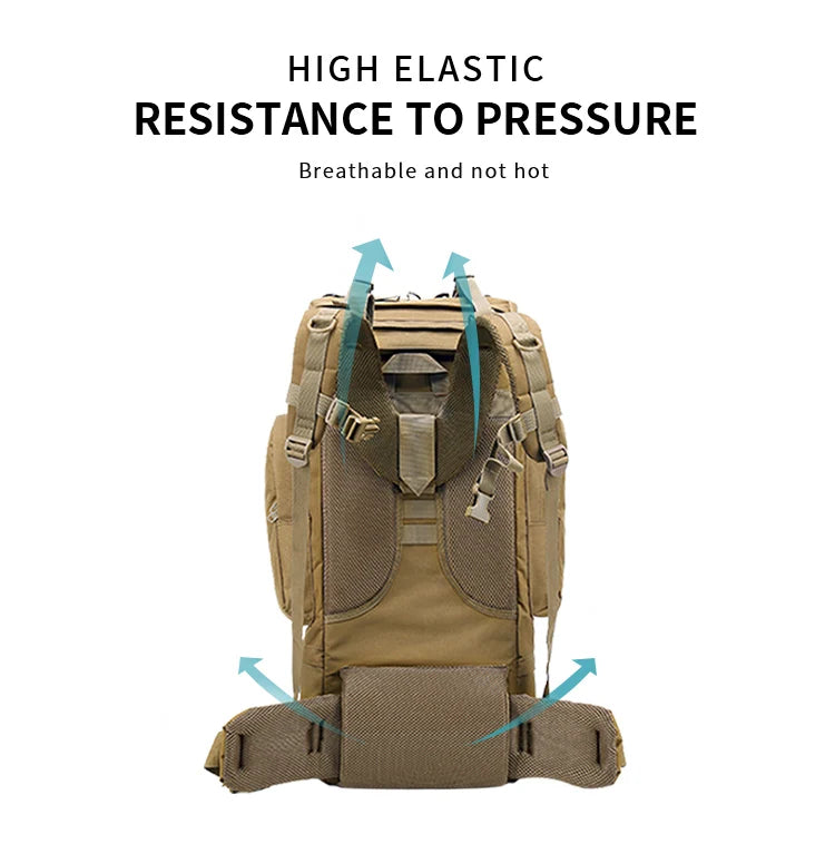 65L Large Capacity Waterproof Outdoor Hking Backpack Tactical Hunting Camping Rucksack Rain Cover Mountaineering Climbing Bags
