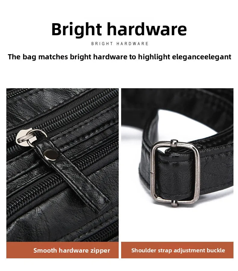 Fashionable Four Seasons Soft Leather Multi Pocket Cross Bags, Multi Layer Zipper Pouch Single Shoulder Bag for Women Daily Use