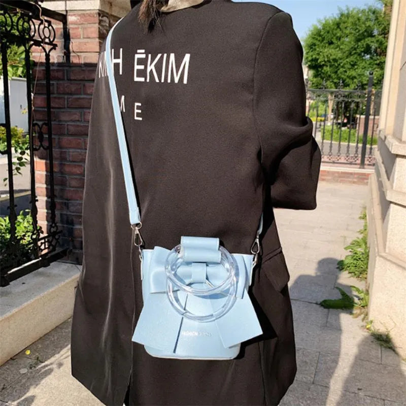 Stylish Women's Bucket Bag with Detachable Strap and Elegant Bow Accent Casual Shoulder Crossbody Bag, Summer Handbag Purse