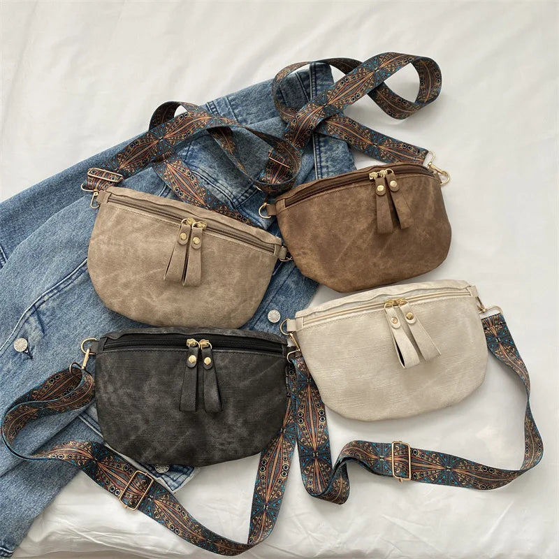 Stylish Hobo Solid Color Satchel Luxury Designer Chest Bag Women's PU Leather Waist Bags Wide Strap Fashion Fanny Shoulder Pack