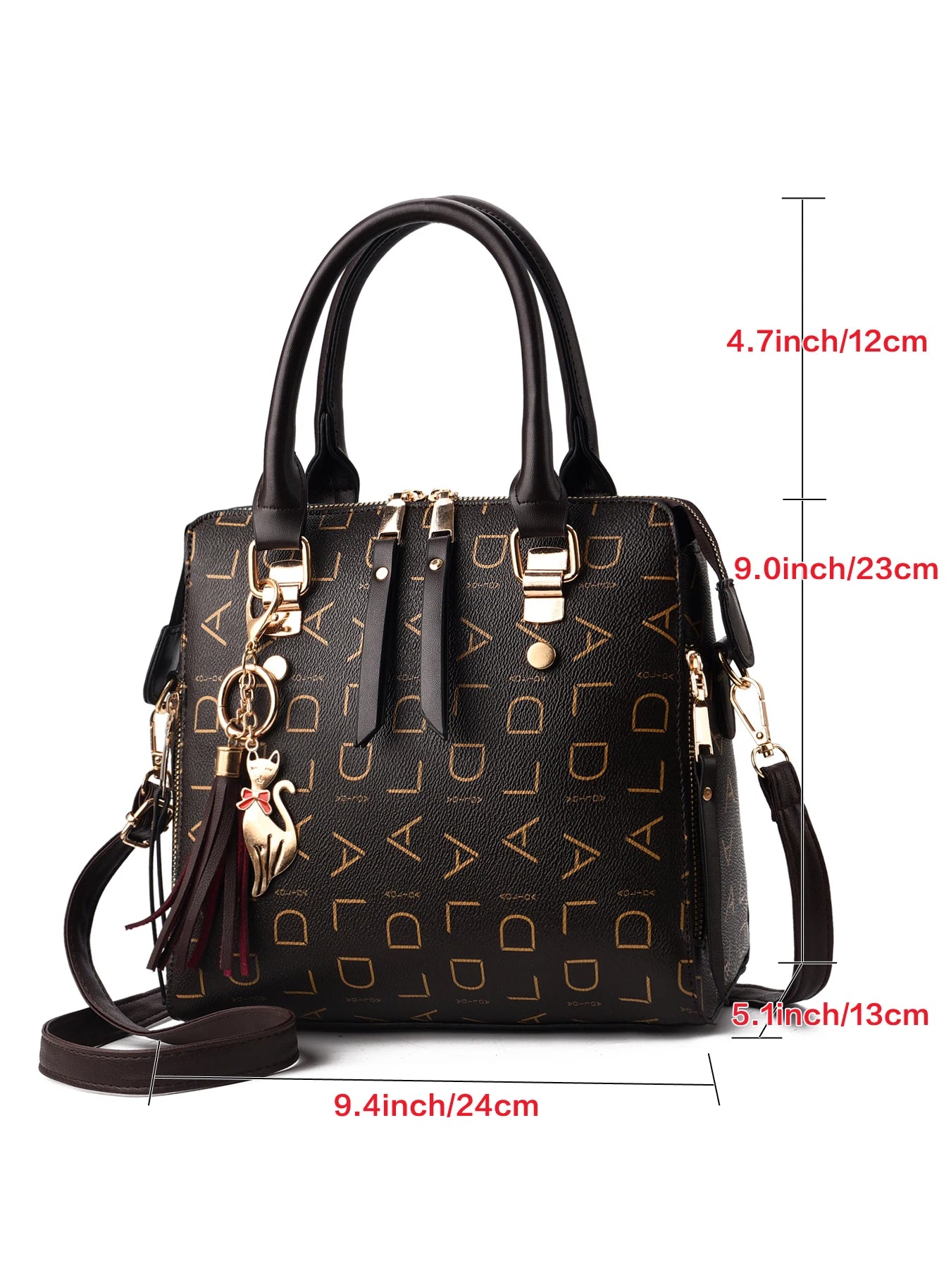 Fashion English letter handbag women's PU leather tassel upper handle bag luxury shoulder bag large capacity women's handbag