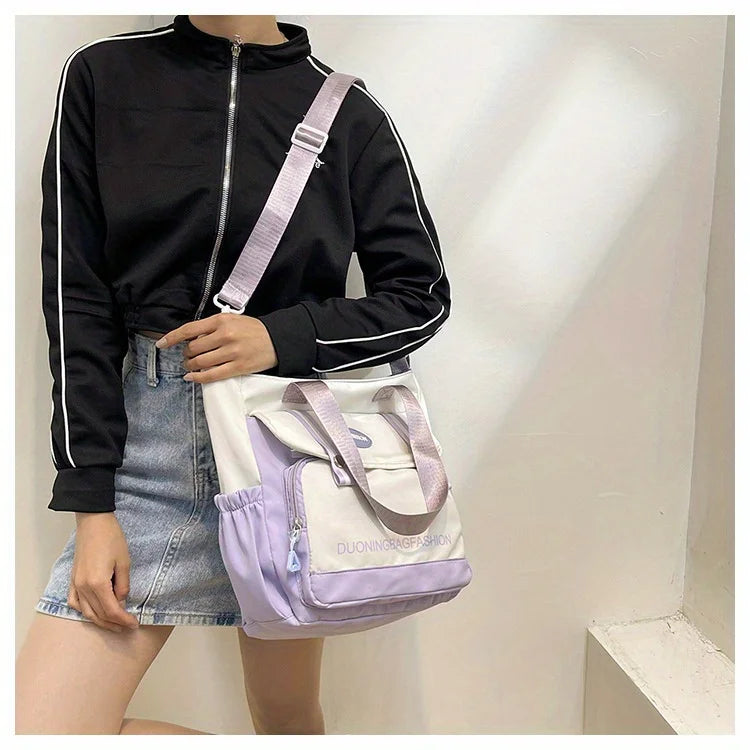 Large Capacity Harajuku College Canvas Single Shoulder Bag - Stylish Women's Japanese Style Handbag for Carrying Books
