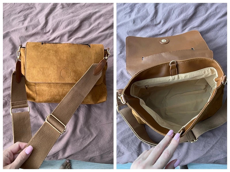 Women Mailman's Flap Bag Matte Suede Versatile Winter Large Capacity Crossbody Bag Single Shoulder Bag Shopper Totes
