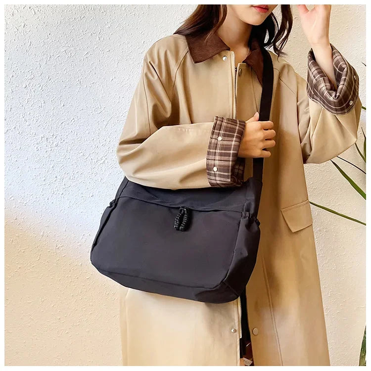 Double Sided Pocket Canvas Bag, Nylon Underarm Shoulder Bag, Fashionable Messenger Bags for Women's Daily Use Work Travel Outing