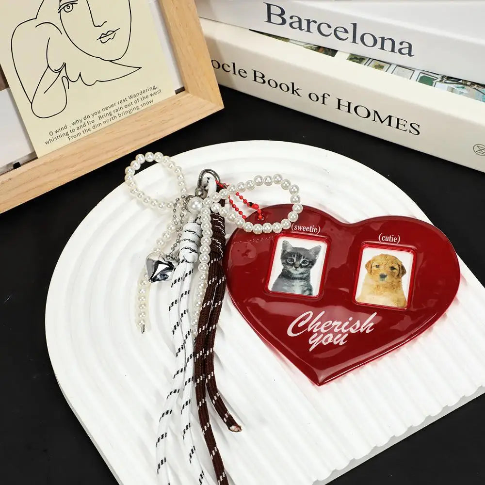 Y2K Red Heart 2 Inch Photo Card Holder Idol Photo Protective Display Sleeves INS Stationery Photo Frame New Bag Pendant Jewelry