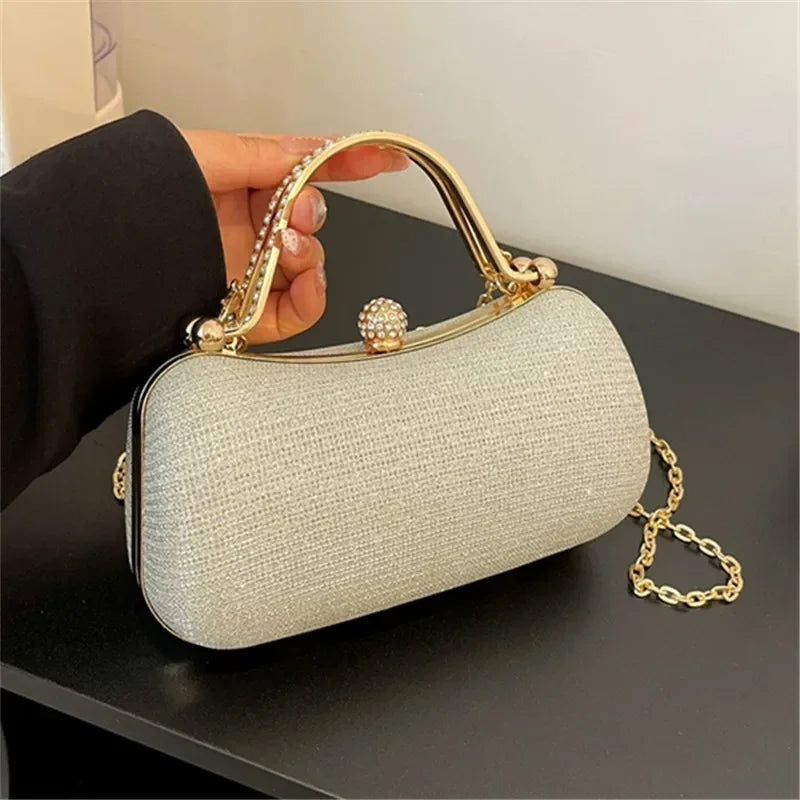 Shiny Mini Evening Bag, Rhinestone Chain Purse, Luxury Glitter Banquet Handbag, Perfect For Party, Wedding, Prom, Dinner/Banquet