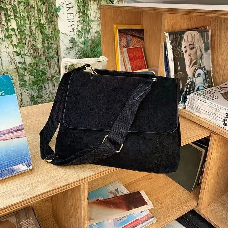 Suede Leather Women's Shoulder Bag Magnetic Button Messenger Bag Large Capacity Work Outing Velvet Tote Bag for Women Daily Use