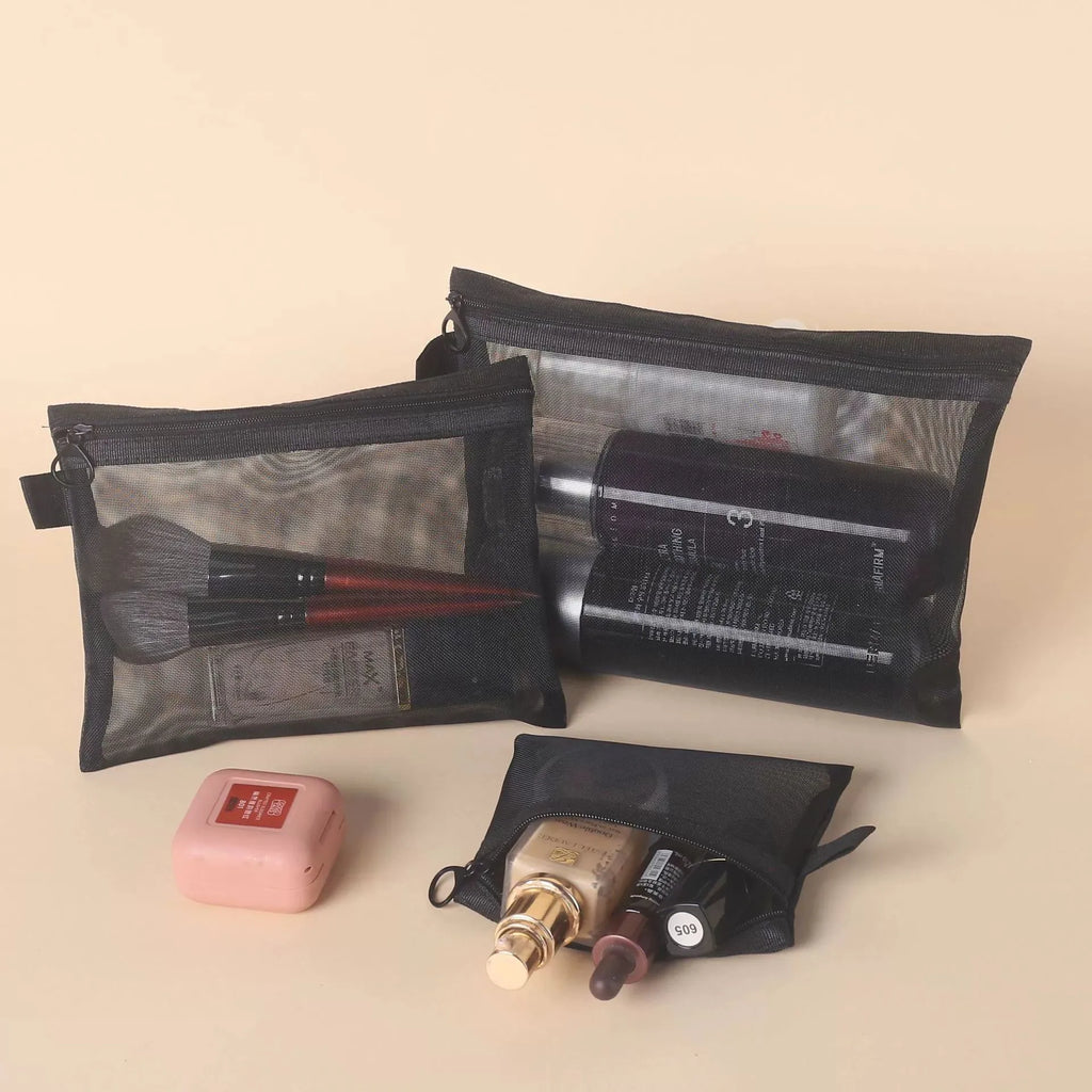 Mesh Cosmetic Bag Travel Storage Makeup Bag Organizer Female Make Up Pouch Portable Small Large Toiletry Beauty Case