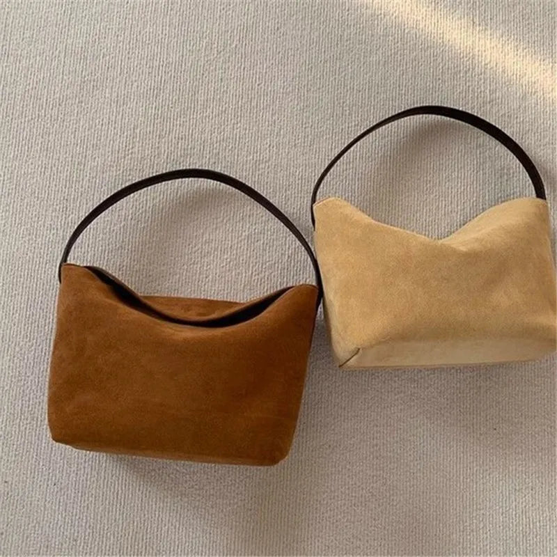 Retro Velvet Women's Bag, Splicing Handbag, Versatile Single Shoulder Armpit Bag with Magnetic Buckle Fashionable Matte Tote Bag