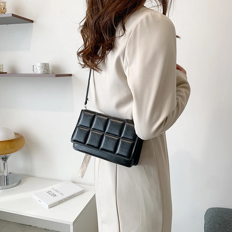 New Solid Color Fashion Shoulder Handbags Female Travel Messenger Bag Plaid Small PU Leather Crossbody Bags For Women