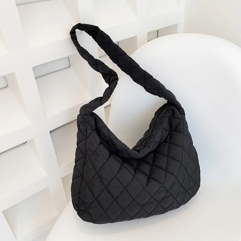 Women's Vintage Nylon Shoulder Underarm Bag Female Casual Waterproof Crossbody Hobo Bags For Lady Quilted Large Capacity Handbag