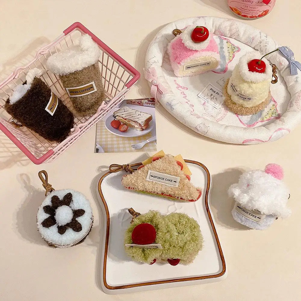 Korean Plush Dessert Sandwich Pendant For Bag Cute Cake Keychain Backpack Handbag Pendant Afternoon Tea Series Bag Charms New