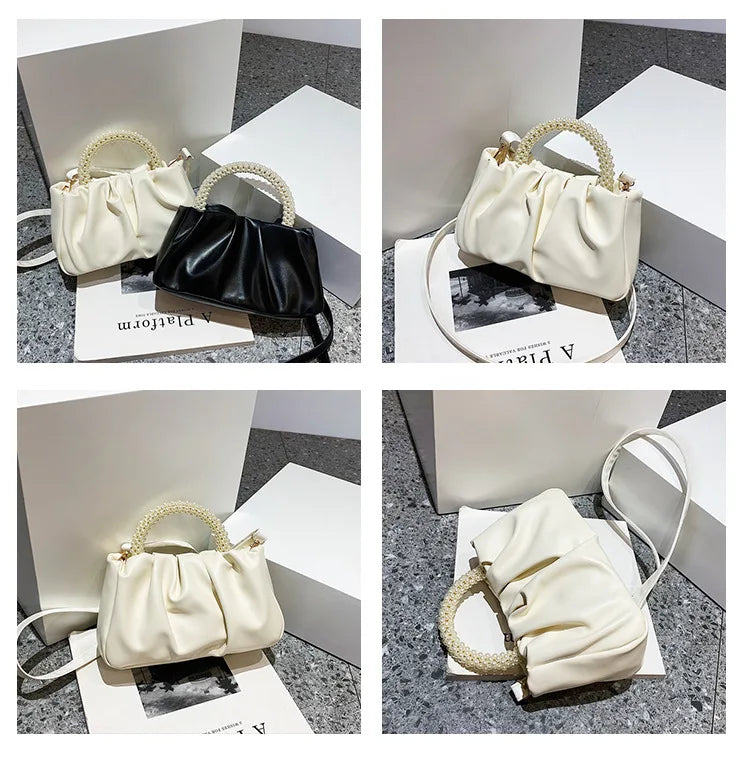 Solid Color Square Pleats Women's Bag Fashionable Cloud Bag, Stylish Soft Surface Handbag, Stylish Single Shoulder Messenger Bag