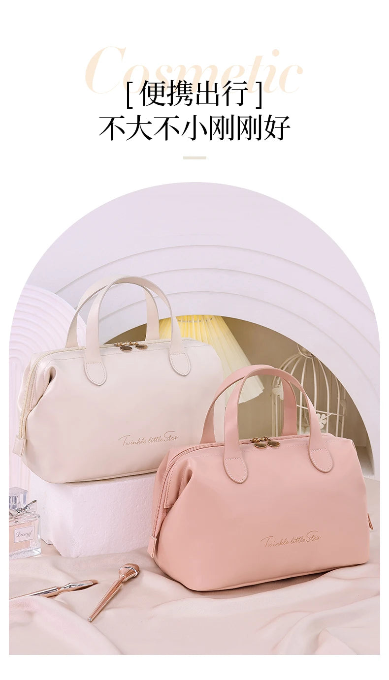New French style portable handbag fashionable PU mini cosmetic storage bags women's toiletry bag for travel small tote