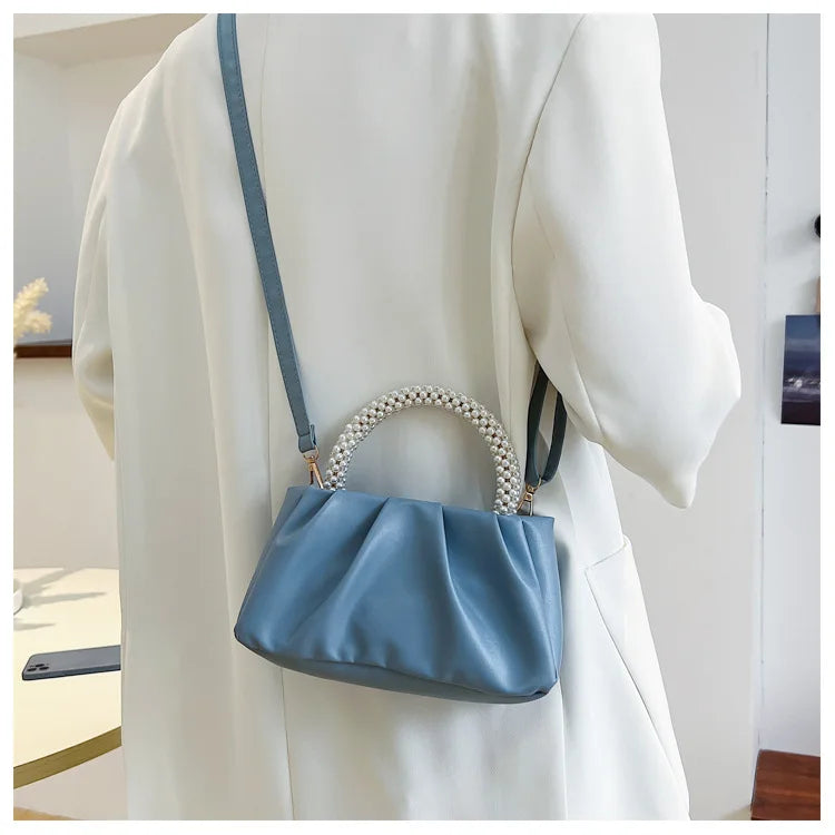 Solid Color Square Pleats Women's Bag Fashionable Cloud Bag, Stylish Soft Surface Handbag, Stylish Single Shoulder Messenger Bag