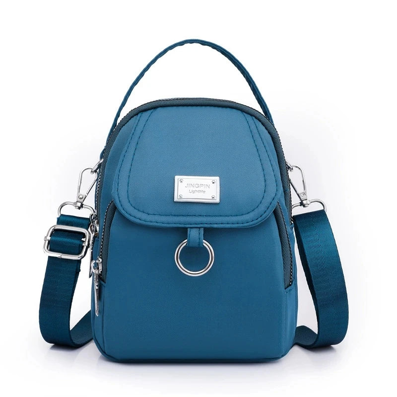 Lightweight Nylon Women's Crossbody Bag, Casual Mini Handbag with Multiple Zip Pouch, Chic Design Shoulder Bag for Everyday Use