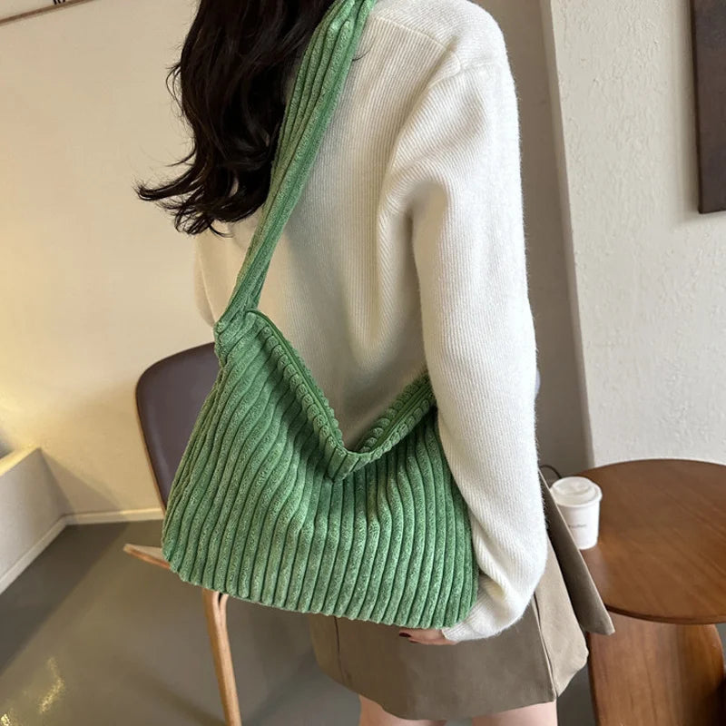 Winter Tote Bag for Women Large Capacity Handbags Casual Shoulder Bags Trend Female Corduroy Shopper Crossbody Bag